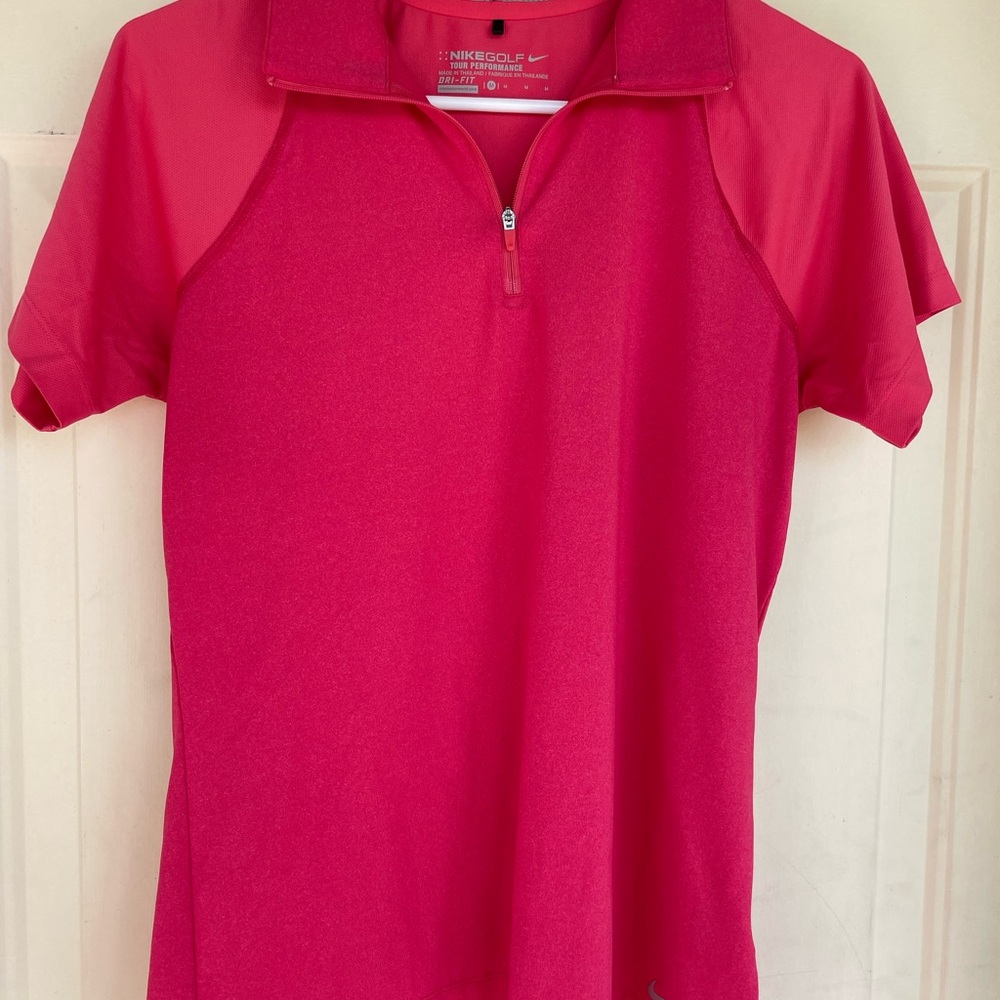 Nike Golf Dri Fit Polo Womens Red Coral Tour Performance Athletic Shirt M